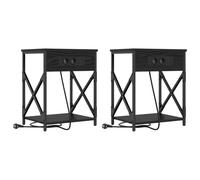 vidaXL Set di 2 comodini in Rovere Nero, 41 x 31 x 51 cm. Sono Fatti in Legno ingegnerizzato, con Gambe in Metallo. Hanno Una Stazione di Ricarica, Un cassetto e Un ripiano. Perfetti per la Camera d