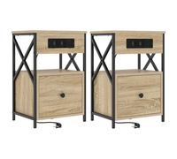 vidaXL Set di 2 comodini in Rovere Sonoma, dal Design Moderno Rettangolare. Fatti in Legno ingegnerizzato con Texture a Grana. Dimensioni: 40 x 31 x 60 cm. Hanno Un cassetto e Una Stazione di ricari