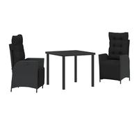 vidaXL Set di 3 tavoli da pranzo da giardino in rattan nero