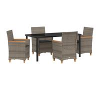 vidaXL Set di Sedie da Giardino con Cuscini 2 Grigio Polirattan Legno Solido di Acacia Sedili Comodi per Cene in Patio Sedia da Balcone Esterno in Vimini Bistro