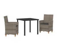 vidaXL Set da Pranzo da Giardino in 3 Pezzi con Cuscini Grigio Polyrattan