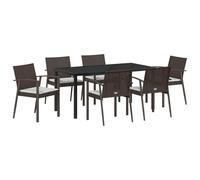 vidaXL Braune Gartenstühle mit cremigen Kissen Set aus 2 Poly-Rattan Außen Lounge Armlehnen Möbel für Moderne Räume Stuhl Lawn Kissen Patio Sitzgelegenheiten Armstuhl Balkon