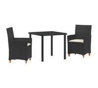 vidaXL Set da Pranzo da Giardino 3 Pezzi con Cuscini Nero Rattan Polietilene