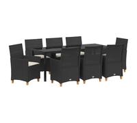 vidaXL Set da Pranzo da Giardino da 9 Pezzi con Cuscini Rattan Polietilene Nero