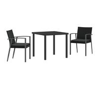 vidaXL Set da Pranzo da Giardino 3 Pezzi con Cuscini Neri Polyrattan