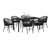 vidaXL Set aus 2 minimalistischen Outdoor-Stühlen mit Kissen Schwarz PE Rattan Wetterfest Bequem Essplatz für Terrasse und Garten modernes Design Balkon Stuhl Sitz