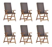 vidaXL Sdraio da giardino reclinabili con cuscini 6 pezzi in legno massello di teak
