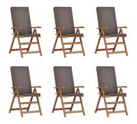 vidaXL Sdraio da giardino reclinabili con cuscini 6 pezzi in legno massello di teak