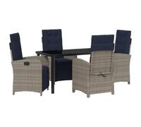 vidaXL Set di 2 sedie da Giardino reclinabili in polyrattan Grigio, Complete di poggiapiedi e Schienale Regolabile. I Cuscini Blu Navy Danno Un Tocco di Stile. Perfette per Il Dining, Il Patio, la t