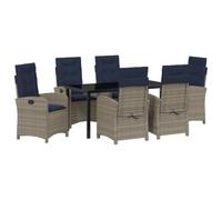 vidaXL Set di 2 sedie da Giardino reclinabili in Rattan Grigio con Cuscini, Schienale Regolabile, Blu Navy, comode per Stare all'aperto, perfette Come mobili da Pranzo per Il Patio o per Il terrazzo