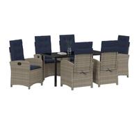 vidaXL Set di 2 sedie da Giardino reclinabili in Rattan Grigio con Cuscini, Schienale Regolabile, Blu Navy, comode per Stare all'aperto, perfette Come mobili da Pranzo per Il Patio o per Il terrazzo