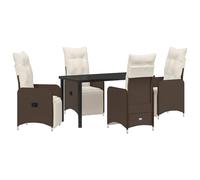 vidaXL Set da pranzo da giardino, 5 pezzi, con cuscini in poli rattan, colore: Marrone