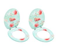 vidaXL Set di 2 sedili WC con coperchio, motivo fenicottero, universali, robuste cerniere in zinco cromato, decorazione accattivante per il bagno, multicolore
