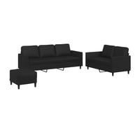 vidaXL Set di 3 divani con cuscini, in ecopelle resistente, include divano a 2 posti, 3 posti e poggiapiedi con braccioli imbottiti e cuscino per lo schienale