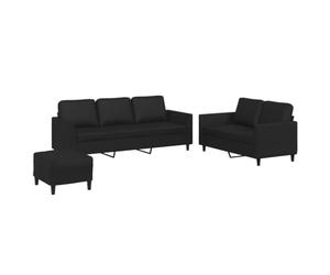 vidaXL Set di 3 divani con cuscini, in ecopelle resistente, include divano a 2 posti, 3 posti e poggiapiedi con braccioli imbottiti e cuscino per lo schienale