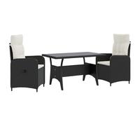 vidaXL Set di 3 tavolini da esterni in polyrattan nero e bianco crema, mobili da giardino moderni, set resistente alle intemperie, sedili regolabili, ideale per l'estate all'aperto