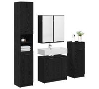 vidaXL Set di 4 mobili da bagno in legno di rovere nero, rettangolare, rustico, per riporre idee per piccoli spazi, scaffalature aperte, ispirazione dal design minimalista