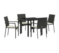 vidaXL Set da Pranzo da Giardino 5 Pezzi con Cuscini Nero Polyrattan