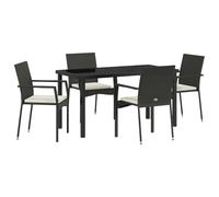 vidaXL Set da Pranzo da Giardino in 5 Pezzi con Cuscini Nero Polyrattan
