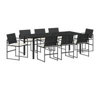 vidaXL Set aus 4 Gartenstühlen mit Kissen in Schwarz stilvolles Outdoor-Essen für Terrasse Balkon und Nutzung Stuhl PE-Rattan Rattanstil Bistro-Möbel
