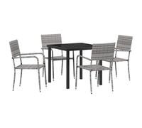 vidaXL 4-Teiliges Garten Essstuhl Set Grau Poly Rattan Outdoor Möbel Stapelbar für Patio Balkon.