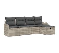 vidaXL Set di 5 divani da giardino con cuscino, grigio chiaro, in rattan sintetico, 2 posti, con vano portaoggetti e cuscino, colore: grigio chiaro