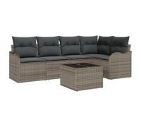 vidaXL Set di 5 divani da giardino con cuscino in rattan sintetico nero, divano da giardino a 2 posti, con vano portaoggetti e cuscino in rattan sintetico grigio