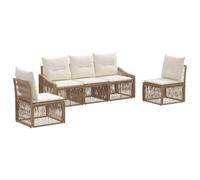 vidaXL Set di 5 divani da giardino in rattan artificiale beige, divano modulare moderno, lounge da giardino resistente alle intemperie, sedute da patio, mobili in polyrattan, sedia relax imbottita