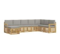 vidaXL Set di 6 divani da esterno bianco e grigio chiaro 306 x 128,5 x 73 cm, mobili da giardino, divano moderno da esterno, area salotto per terrazza, sezione durevole per il comfort