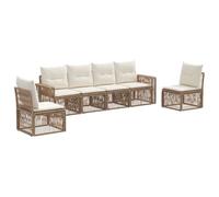 vidaXL Set di 6 divani da giardino in rattan artificiale beige e bianco crema, divano da giardino moderno, area salotto resistente alle intemperie, design modulare, mobili da esterno, salotto