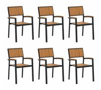 vidaXL Sedie da pranzo per esterni, 6 pezzi, telaio in acciaio nero e legno di acacia massiccio, per terrazza, giardino, balcone, comode sedute, impilabili, design elegante, stile moderno