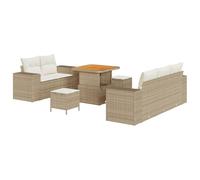 Set Divano da Giardino 8 Pezzi con Cuscini Beige Polyrattan Acacia, Set da Pranzo per Giardino 3 Pezzi con Cuscini Beige Polyrattan Acacia