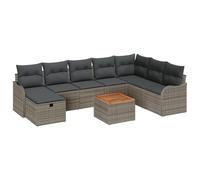 vidaXL Set di 9 divani da giardino con cuscino, in rattan sintetico, 2 posti, con vano portaoggetti e cuscino, colore: grigio