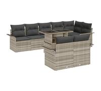 vidaXL Set di 9 divani da giardino in rattan grigio chiaro con cuscino, rettangolari, per 6 persone, tavolo da pranzo in rattan sintetico