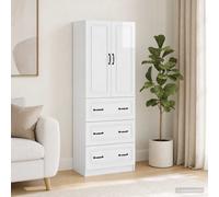 vidaXL Set di 2 armadi, bianco lucido, 66 x 34,5 x 87 cm, organizer moderno, mobile chic per il vostro soggiorno minimalista, soluzione di archiviazione con ripiani