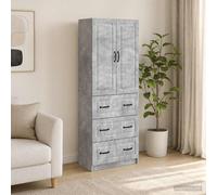 vidaXL Set di 2 armadi, grigio cemento, 66 x 34,5 x 87 cm, organizer moderno, mobile chic per il tuo soggiorno minimalista, soluzione di archiviazione con ripiani