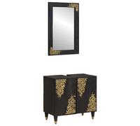 vidaXL Set di Armadi da Bagno 2 pcs Nero Legno di mango massello