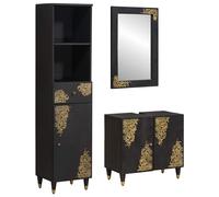 vidaXL Set di Armadi da Bagno 3 pcs Nero Legno di mango massello