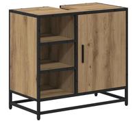 vidaXL Set di armadietti da bagno in rovere, legno ingegnerizzato e acciaio, 65 x 33 x 60 cm, per uso interno. È spazioso, ha delle porte, ha uno stile industriale e una struttura nera. Richiede ass