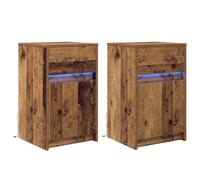vidaXL Set di comodini 2 in Legno Vecchio, Pannello in Fibra a densità Media 38 x 34 x 61 cm, Strisce LED, Design Moderno Rettangolare, stoccaggio Versatile con cassetto, Comodino Minimalista per ca