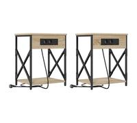 vidaXL Set di comodini 2 in Rovere Sonoma, Legno ingegnerizzato, Struttura in Acciaio, 41 x 31 x 51 cm, con Caricatore, Gambe in Metallo Nero, Moderno, cassetti con Texture, Solo per Uso Interno, AR