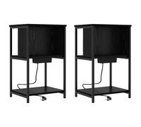 vidaXL Set di comodini in Legno ingegnerizzato e Metallo con Stazione di Ricarica Nera, 38 x 31 x 61 cm, 2 Pezzi, Montaggio Necessario, Stile Moderno per la Camera da Letto, mobiletto per riporre AC