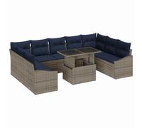 vidaXL Set di divani 10 pz 9-Numero di posti Nero e Blu polyrattan | Facile da spostare e adattare al tuo spazio, Gli dà un tocco unico, Perfetto per ogni stagione all'aperto