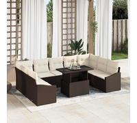 vidaXL Set di divani 10 pz Marrone e Crema polyrattan