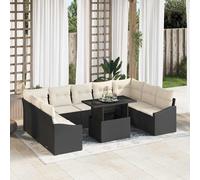 vidaXL Set di divani 10 pz Nero e Crema polyrattan