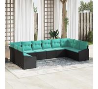 vidaXL Set di divani con cuscino 10 pcs Nero polyrattan, Set da giardino, comodi divani modulari, mobili resistenti ai raggi UV, perfetti per il terrazzo
