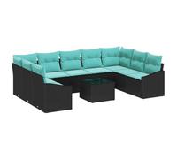vidaXL Set di divani con cuscino 10 pcs Nero polyrattan, Divano da esterno contemporaneo, modulare rettangolare, resistente agli agenti atmosferici, funzioni pratiche, per giardino