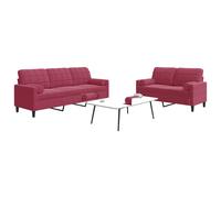 vidaXL Set di Divani 2 pz con Cuscini e Rinforzi Rosso Vino in Velluto