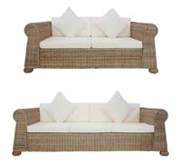 vidaXL Set di Divani 2 pz con Cuscini in Rattan Naturale