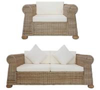 VIDAXL - Set di Divani 2 pz con Cuscini in Rattan Naturale